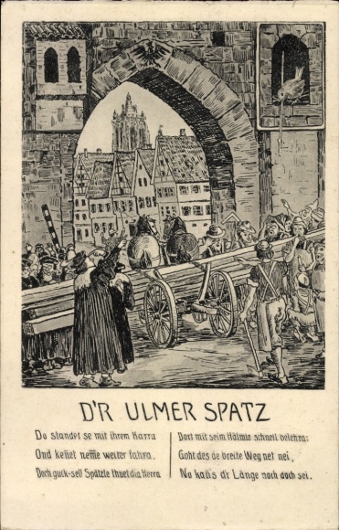 Artist Postcard Ulm an der Donau, D'r Ulmer Spatz, poem in dialect