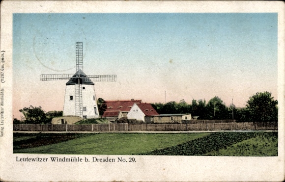 Postcard Dresden Cotta Leutewitz, windmill