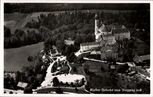 Postcard Andechs am Ammersee, Andechs Monastery, aerial photograph