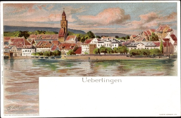 Artist Chromo-Litho Biese, C., Überlingen on Lake Constance, view of the place