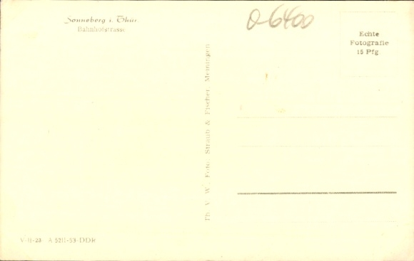 Postcard Sonneberg in Thuringia, party in Bahnhofstrasse, Konsum