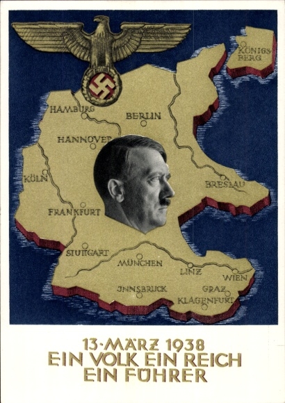 Postal stationery Postcard Klein, One People, One Reich, One Führer, Anschluss of Austria 1938, Greater Germany