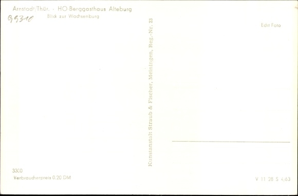 PC Arnstadt Thuringia, HO Gaststätte Berggasthaus Alteburg, view of the Wachsenburg