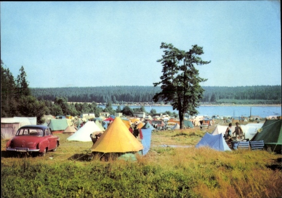 Ak Ehrenfriedersdorf im Erzgebirge, Greifenbachstauweiher, Campingplatz