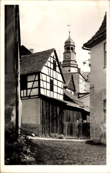 Ak Auma in Thüringen, Fachwerkhaus, Turm