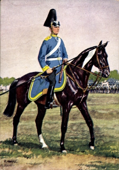 Artist Postcard Merté, Oskar, 1st Silesian Dragoon Regiment von Brebow No. 4, Reconnaissance Detachment 9