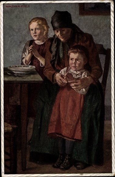 Artist PC Firle, Walther, woman with two praying girls