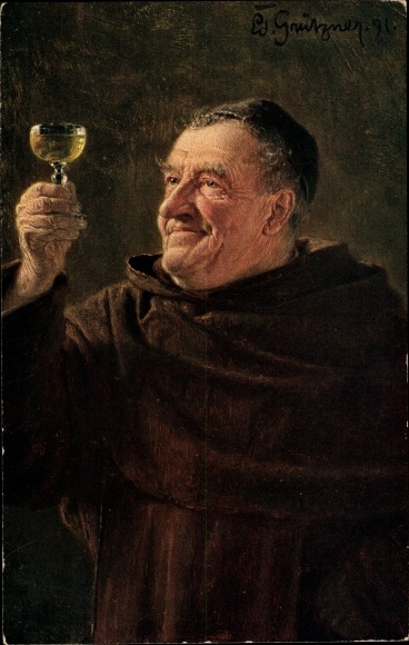 Artysta KP Grützner, Dobra kropla, wino, mnich