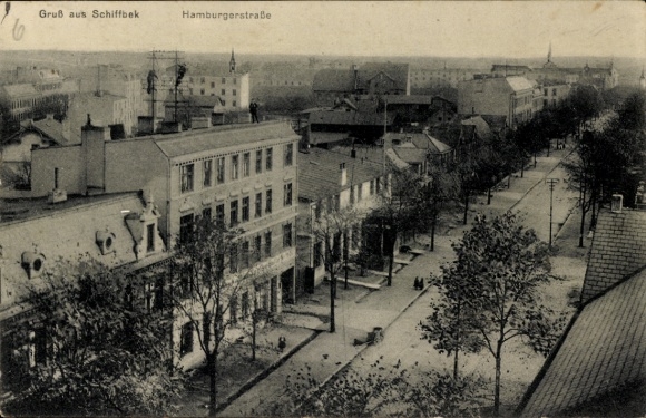 Postcard Hamburg Horn Schiffbek, Hamburger Straße, view over the roofs of the city, dining hall