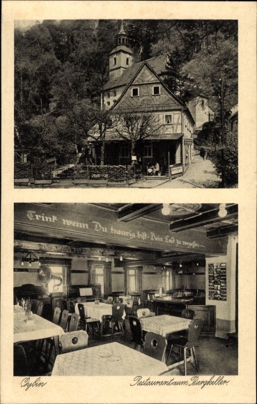 Ak Oybin in Sachsen, Restaurant zum Burgkeller, Innenansicht