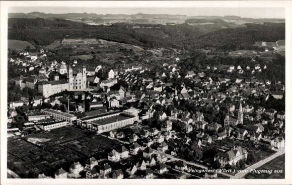 Postcard Weingarten in Württemberg, aerial photograph