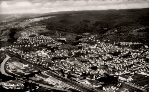 Postcard Reichenbach an der Fils Württemberg, aerial photograph