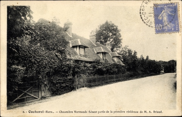 Postcard Cocherel Eure, Norman cottage part of the first residence of MA Briand