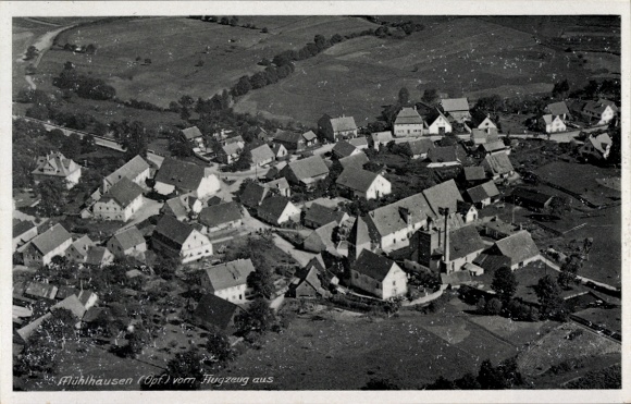 Postcard Mühlhausen in der Oberpfalz, aerial photograph