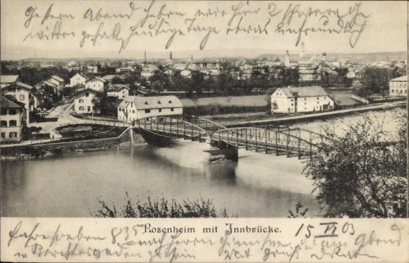 Postcard Rosenheim Upper Bavaria, Panorama, Inn Bridge