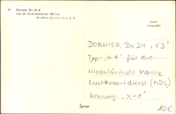 Postcard Dutch military aircraft, Dornier Do 24, V 3, X 1