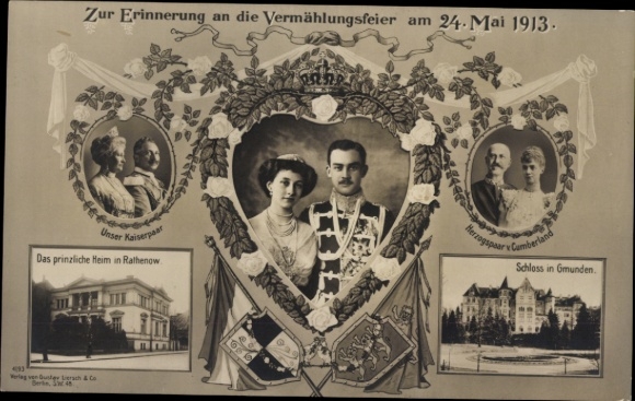 Ansichtkaart Hertog Ernst August, Victoria Luise, Keizerlijk echtpaar, Hertogpaar, huwelijk op 24 mei 1913, Gmunden