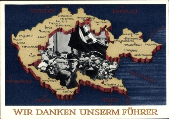 Postal stationery Postcard We thank our Führer, Sudetenland, Bohemia, Moravia, Hitler