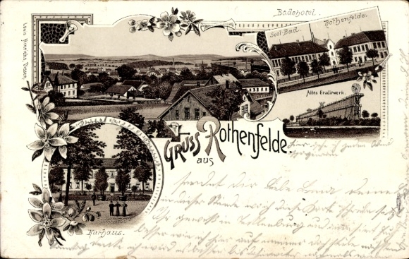 Litho Bad Rothenfelde am Teutoburger Wald, Kurhaus, Badehotel, Gradierwerk