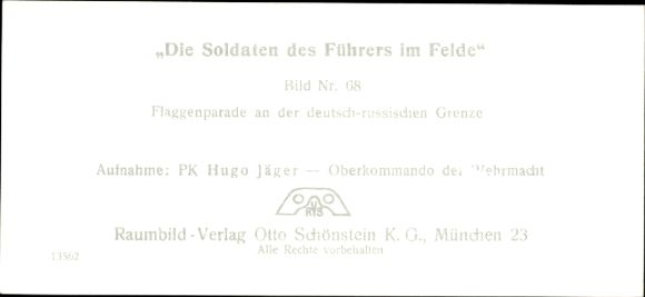 Stereo spatial image photo "The Leader's Soldiers in the Field", No. 68; Flag parade, German-Russian border