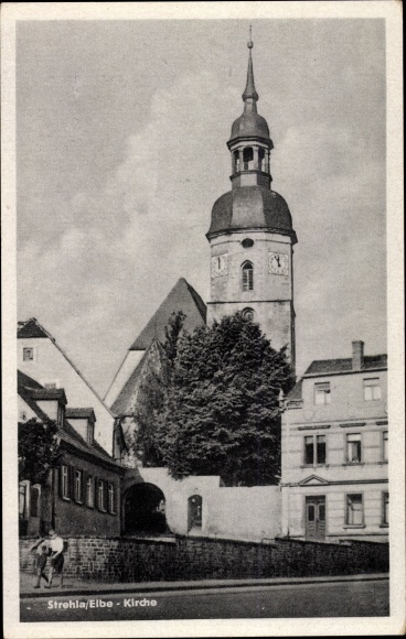 Postcard Strehla on the Elbe Saxony, church