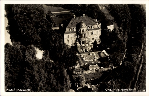 Postcard Bad Salzuflen in Lippe, aerial photograph, Hotel Roseneck