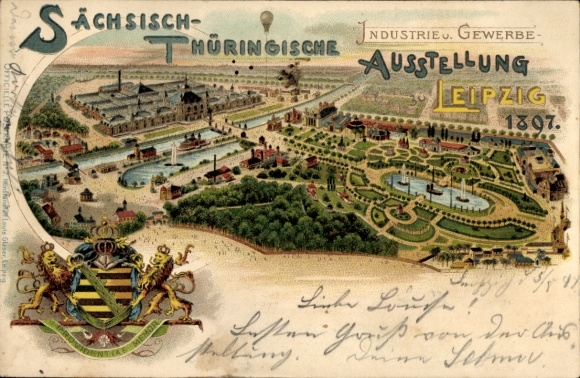 Coat of arms lithograph of the Saxon-Thuringian Industrial and Trade Exhibition in Leipzig 1897