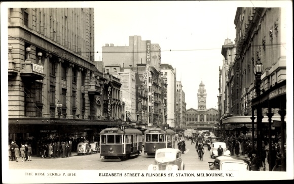 Postcard Melbourne Victoria Australia, Elizabeth Street, Flinders St Station, Tram