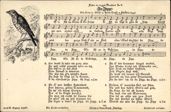 Song Postcard Soph, Hans, Da Zipp, Erzgebirge dialect 4