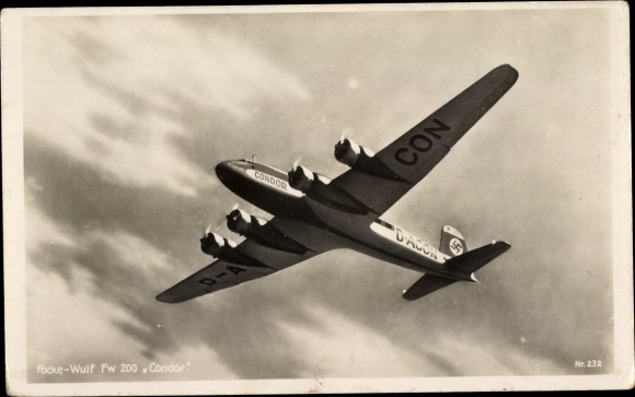 Postcard large passenger aircraft Focke Wulf Fw 200 Condor, D-ACON, D-AERE, Lufthansa