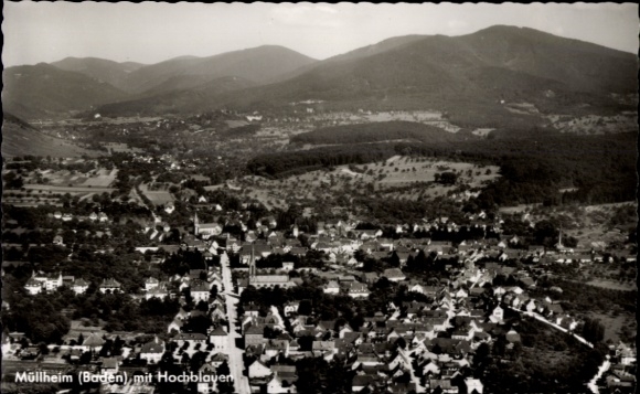 Postcard Müllheim in Baden Markgräflerland, aerial photograph, Hochblauen