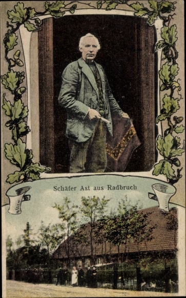 Postcard Radbruch in Lower Saxony, Schäfer Ast, residential building, oak leaves