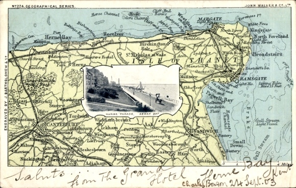 Maps Postcard Herne Bay Kent England, Marine Parade