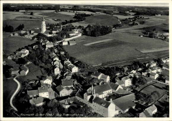 Postcard Neumarkt Sankt Veit an der Rott Upper Bavaria, aerial photograph, church, rural surroundings