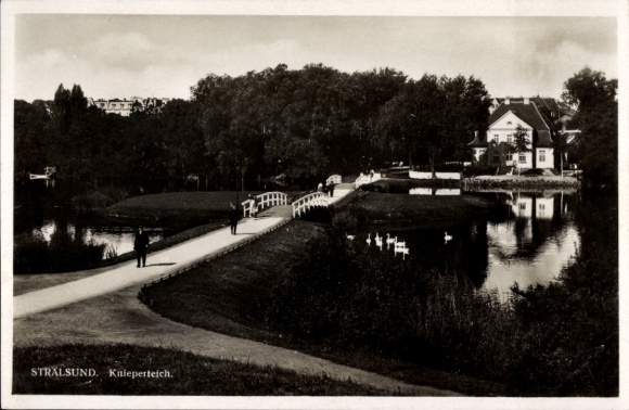 Ak Stralsund in Mecklenburg Vorpommern, Brücke, Knieperteich