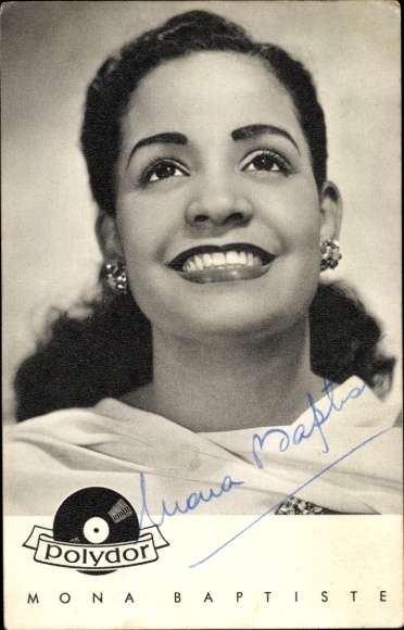 Postcard singer and actress Mona Baptiste, portrait, Polydor records