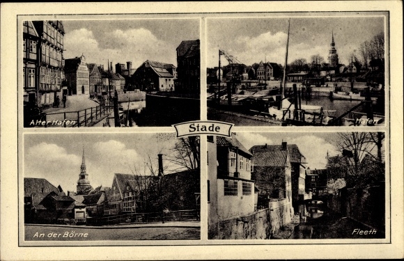 Postcard Stade in Lower Saxony, on the Börne, old port, Fleeth
