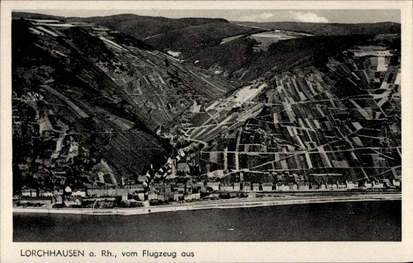 Postcard Lorchhausen Lorch am Rhein Hesse, aerial photograph