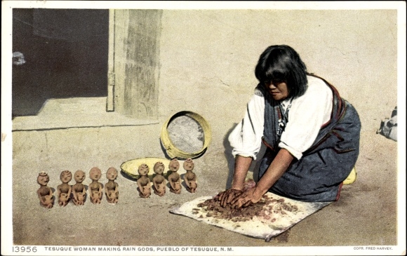 Postcard New Mexico USA, Tesuque Pueblo, Indian woman, photochrom Detroit Publishing Company