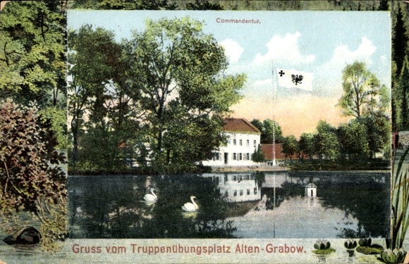 Passepartout-ansichtkaart Altengrabow Möckern in Saksen-Anhalt, groeten uit het militaire oefenterrein, zeefeest