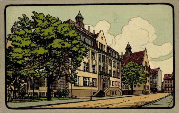 Stone printing Postcard Chemnitz in Saxony, New Technical and Further Education School