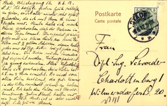 Postcard Stade in Lower Saxony, harbor, boat, houses