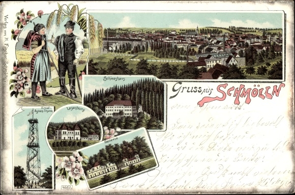 Litho Schmölln in Thüringen, Losenburg, Schiesshaus, Bellevue, Ernst-Agnes-Turm