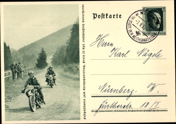 Postal stationery PC Krad drivers, NSKK, motorcycles, Nazi party rally