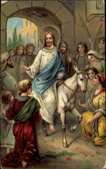 Embossed Postcard The Life of Jesus, Entry into Jerusalem, Joh. XII 12 - 15