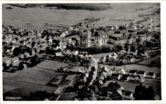 Postcard Ottobeuren in Upper Swabia Allgäu, aerial photograph