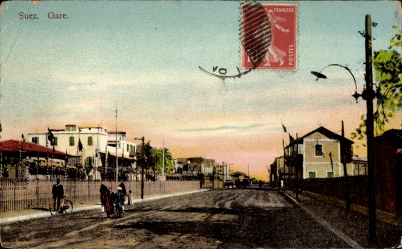 Postcard Suez Egypt, train station