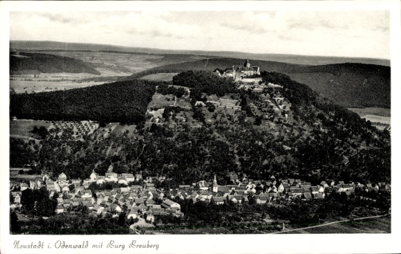 PC Neustadt Breuberg in the Odenwald, Neustadt i. Odenwald, Breuberg Castle, landscape, 1954