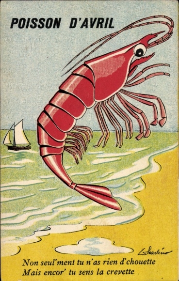 Artist Postcard 1. April, Shrimp on the Beach