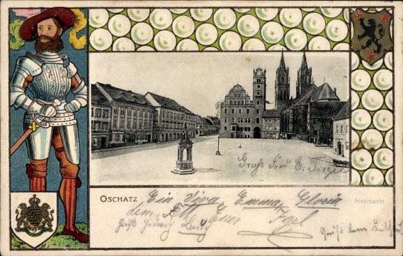 Präge Passepartout Wappen Ak Oschatz in Sachsen, Neumarkt